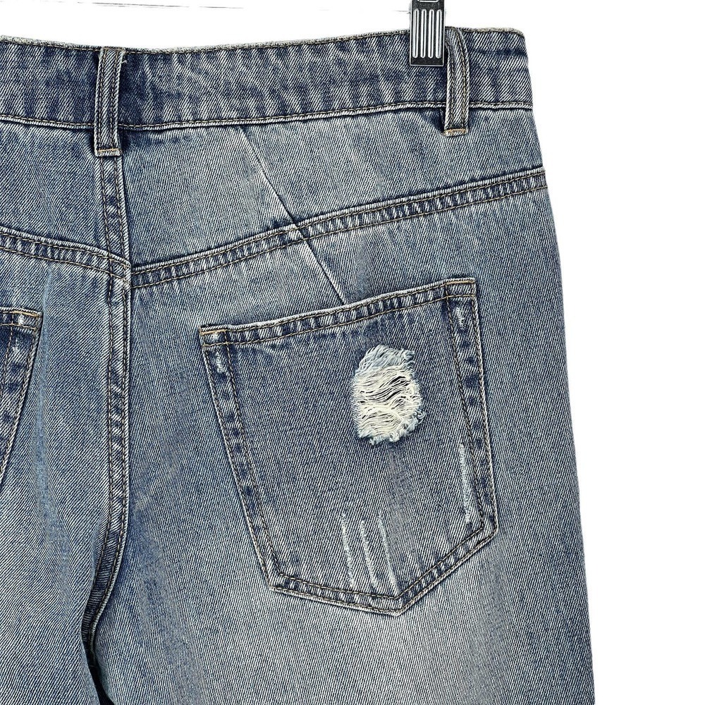 AFRM Revolve Boyfriend Destroyed High Rise Button Fly Blue Ripped Jeans Size 26 - Picture 5 of 11